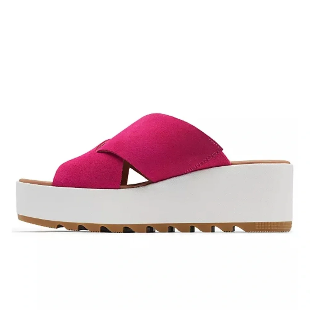 Sorel Pink Suede Platform Slide Sandals, 8
